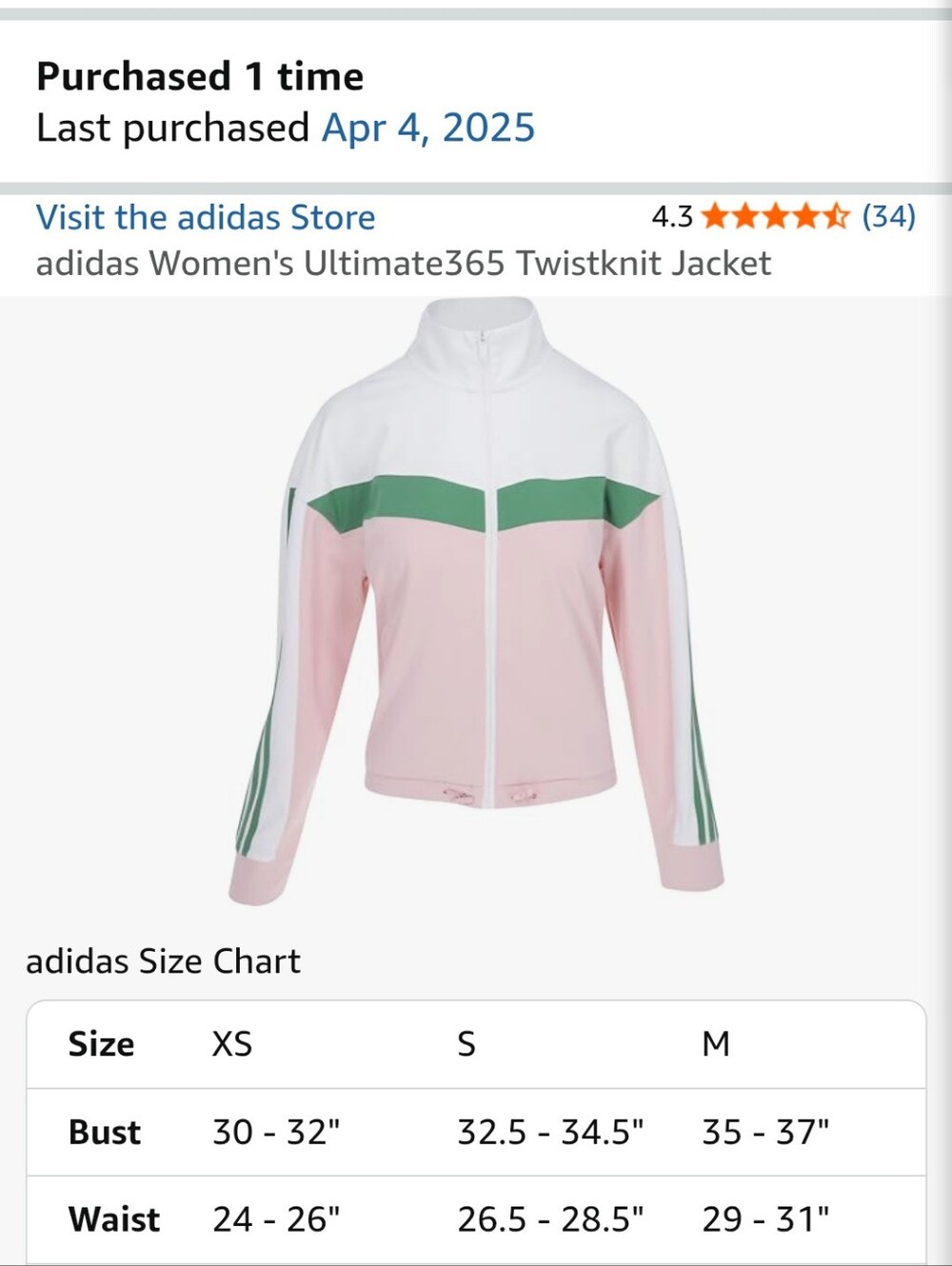 Adidas Pink, White & Green Twistknitultunate 365 Jacket Women's New Without Tags